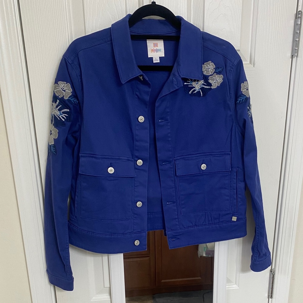 Gently Used - LulaRoe Harvey Embroidered Denim Jacket (L)